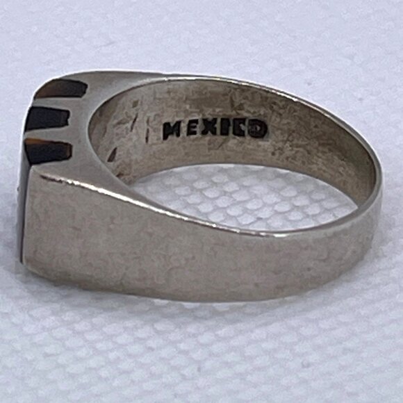 Mexico 925 Sterling Silver Tigers Eye Inlay Ring Size Handmade Signed FCV Size 7 - Picture 4 of 9